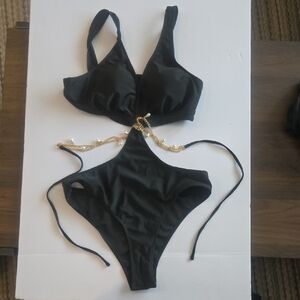 Used Clean Black Bikini with Gold Chain Detail Size XL - No Idea On Brand